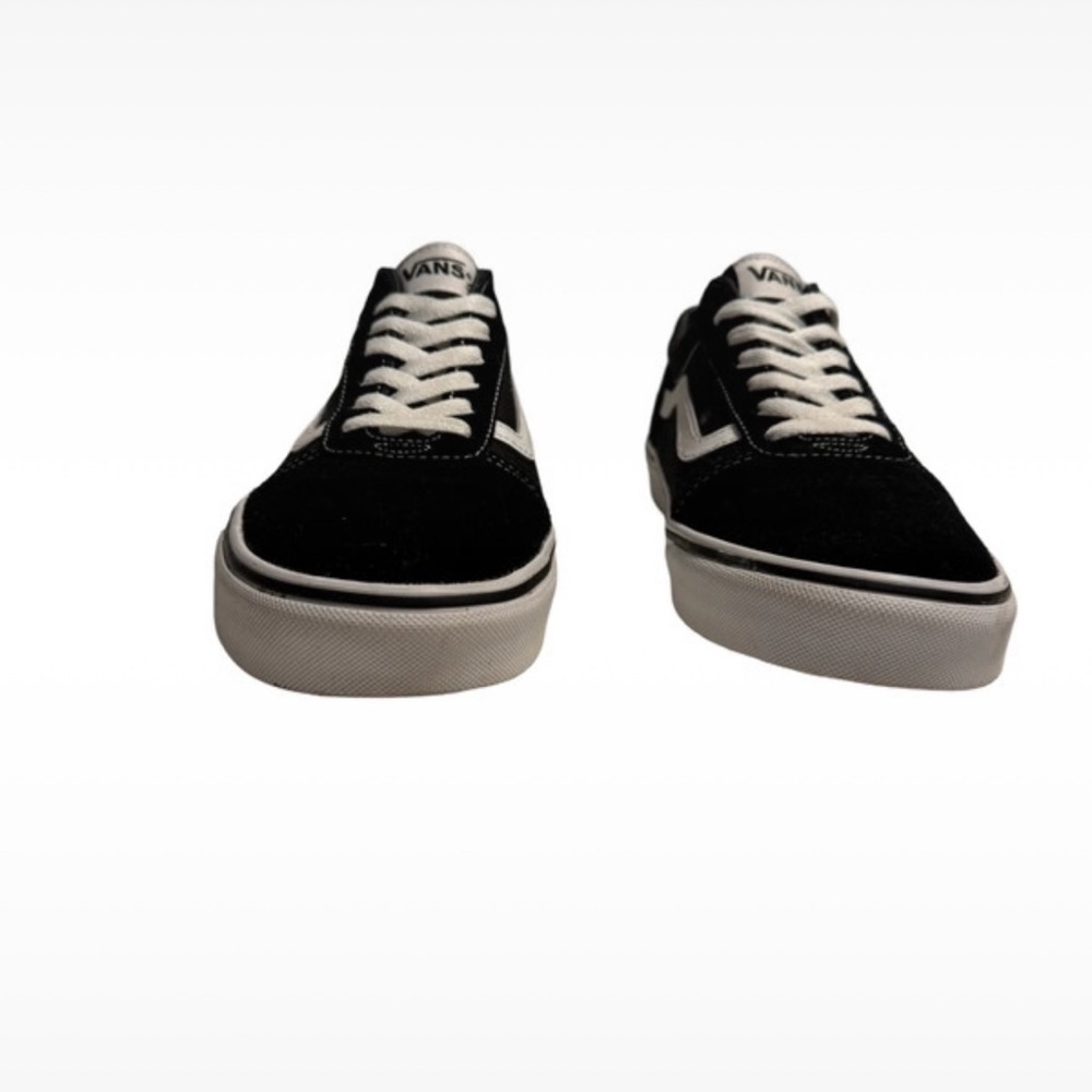 Vans Black and White Sneakers with Canvas Upper and Contrasting Laces